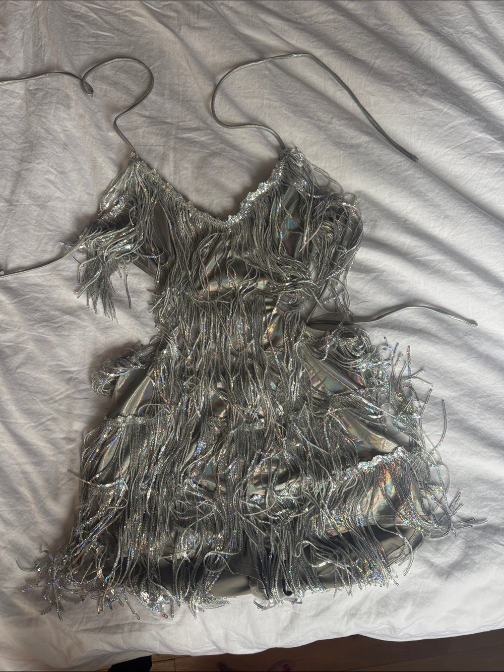 Bear Dance Silver Sequin Fringe Party Romper